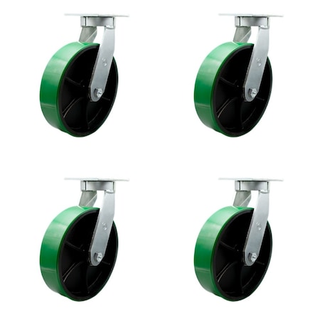 Service Caster 12'' Heavy Duty Green Poly on Cast Iron Swivel Caster Set with 2 Swivel Locks, 4PK CRAN-SCC-KP92S1230-PUR-GB-BSL-2-S-2